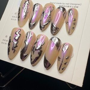 Iridescent Pink Chrome Almond Press-On Nails
